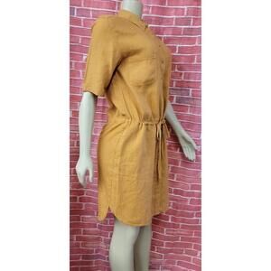 BENSIMON LINEN GOLD ORANGE DRAWSTRINGS WAIST WOMEN'S SHIRT DRESS Sz S NEW #R2